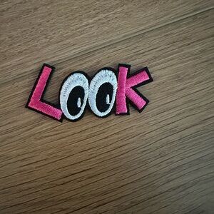 Pink and White 'Look' Embroidered Patch